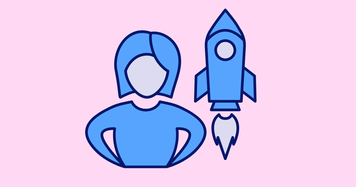 Trouver sa légitimité quand on est aidante, icône de femme affirmée avec une fusée en arrière-plan.